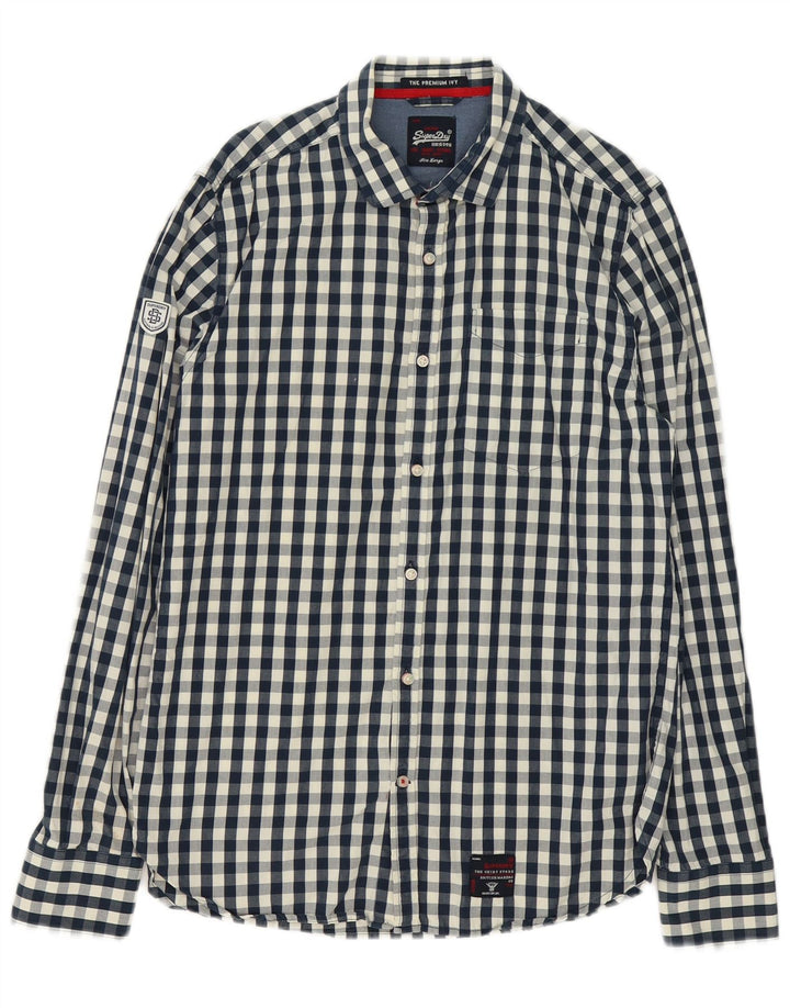 Camicia da uomo Superdry Large in cotone a quadretti blu navy