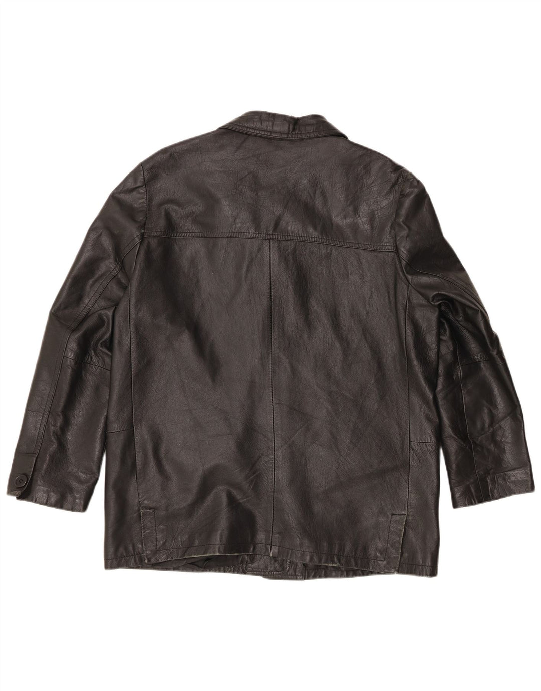 Giacca blazer in pelle oversize da donna vintage a 3 bottoni UK 16 grande nera