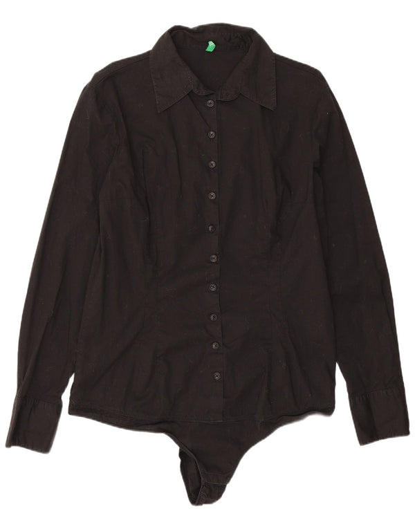 Benetton Camicia Body da Donna UK 14 Large Nero Cotone