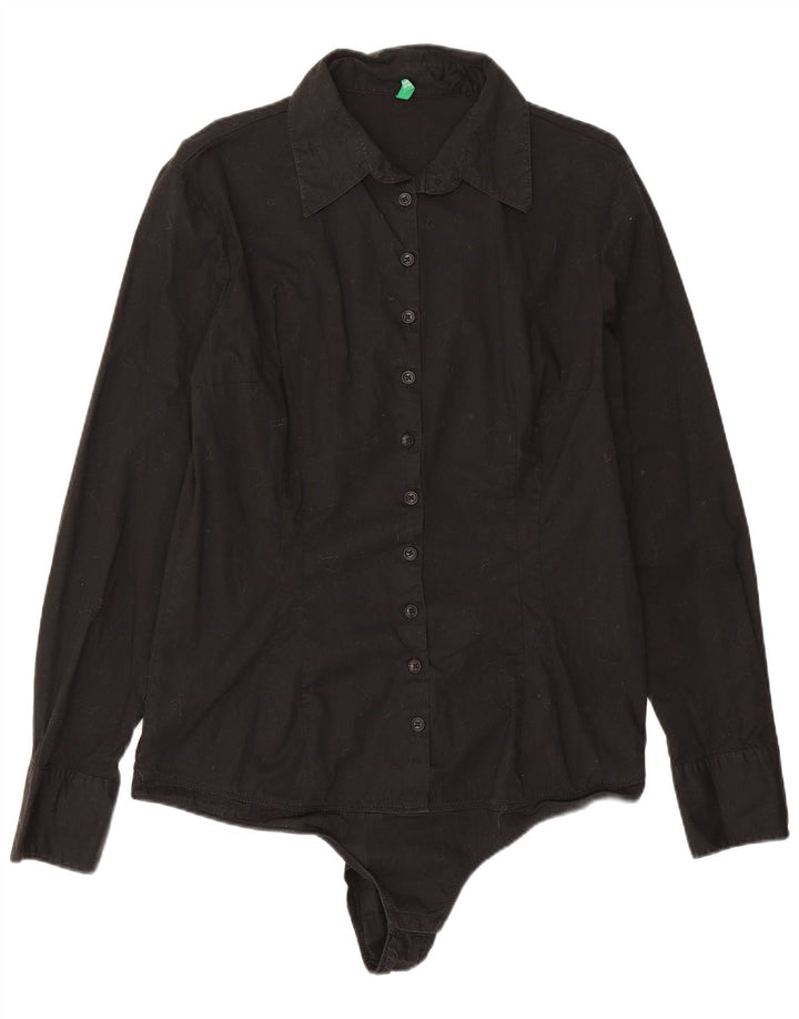 Benetton Camicia Body da Donna UK 14 Large Nero Cotone