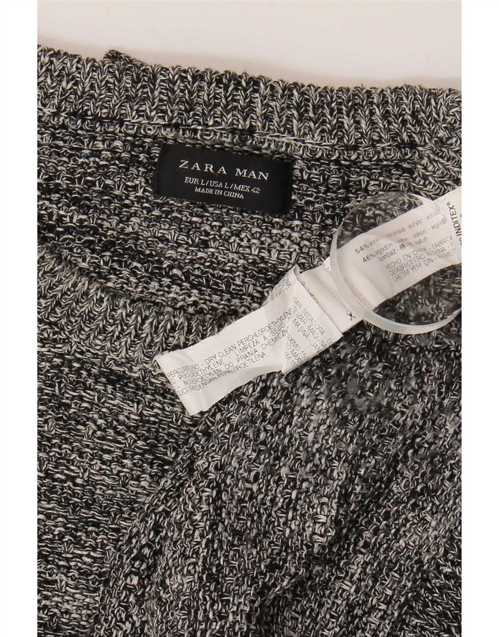 Maglione girocollo da uomo Zara, maglione grande, in acrilico chiazzato grigio