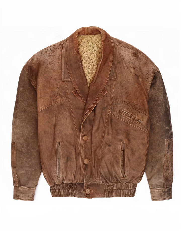 Giacca in pelle vintage da uomo UK 42 XL Marrone