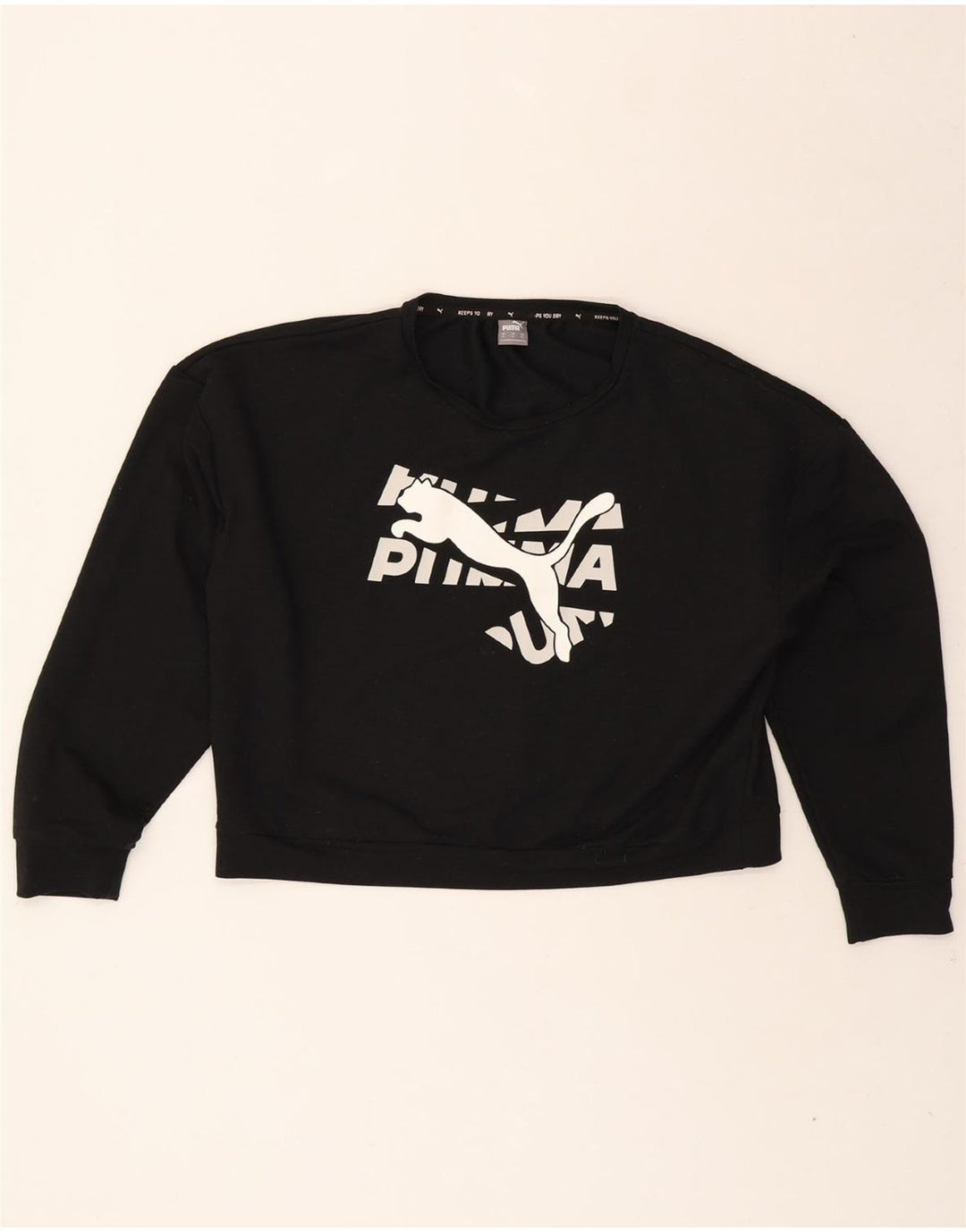 PUMA Womens Crop Graphic Sweatshirt Jumper UK 18 XL Black Polyester Vintage Puma and Second-Hand Puma from Messina Hembry 