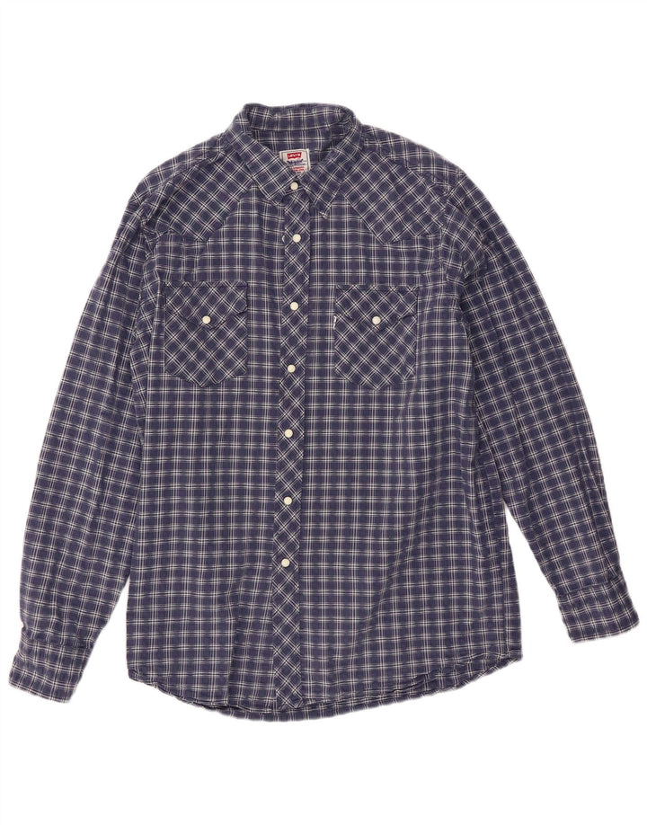 Camicia da uomo Levi's Large in cotone a quadri blu navy