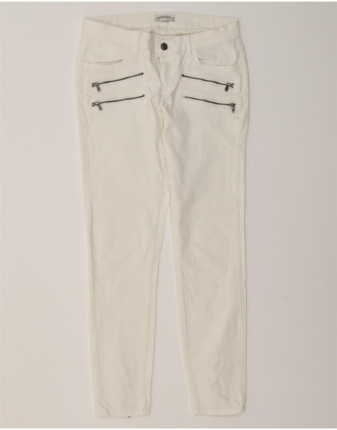 Jeans cargo slim da donna ZARA EU 38 Small W28 L27 cotone bianco