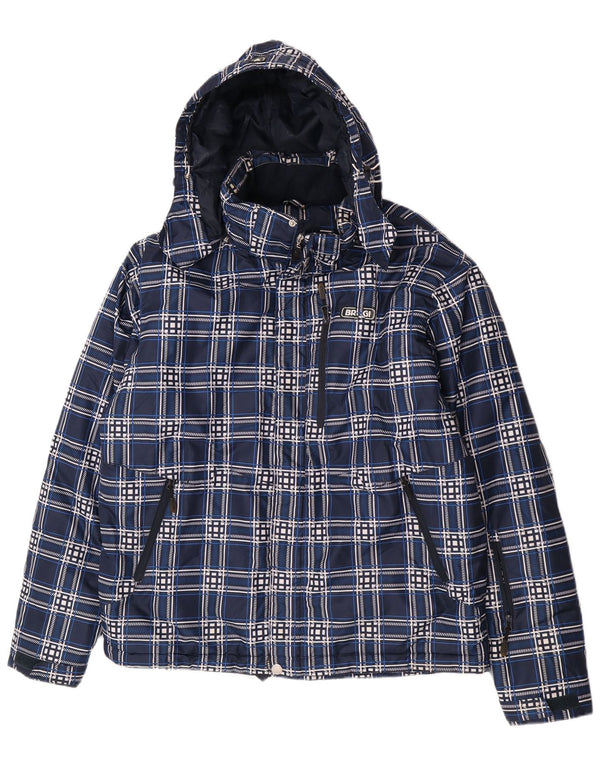 Giacca imbottita con cappuccio da uomo Brugi UK 40 grande poliestere a quadri blu navy