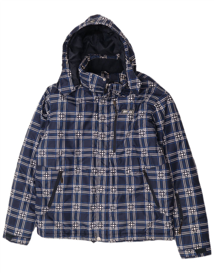 Giacca imbottita con cappuccio da uomo Brugi UK 40 grande poliestere a quadri blu navy