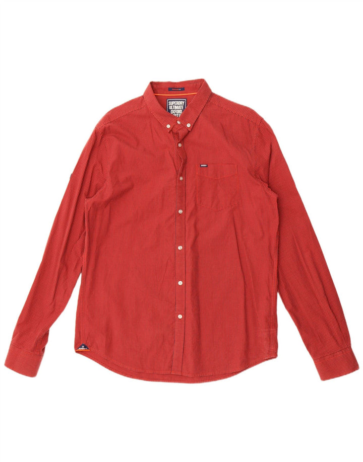 Camicia da uomo Regular Fit Superdry XL in cotone a quadretti rosso