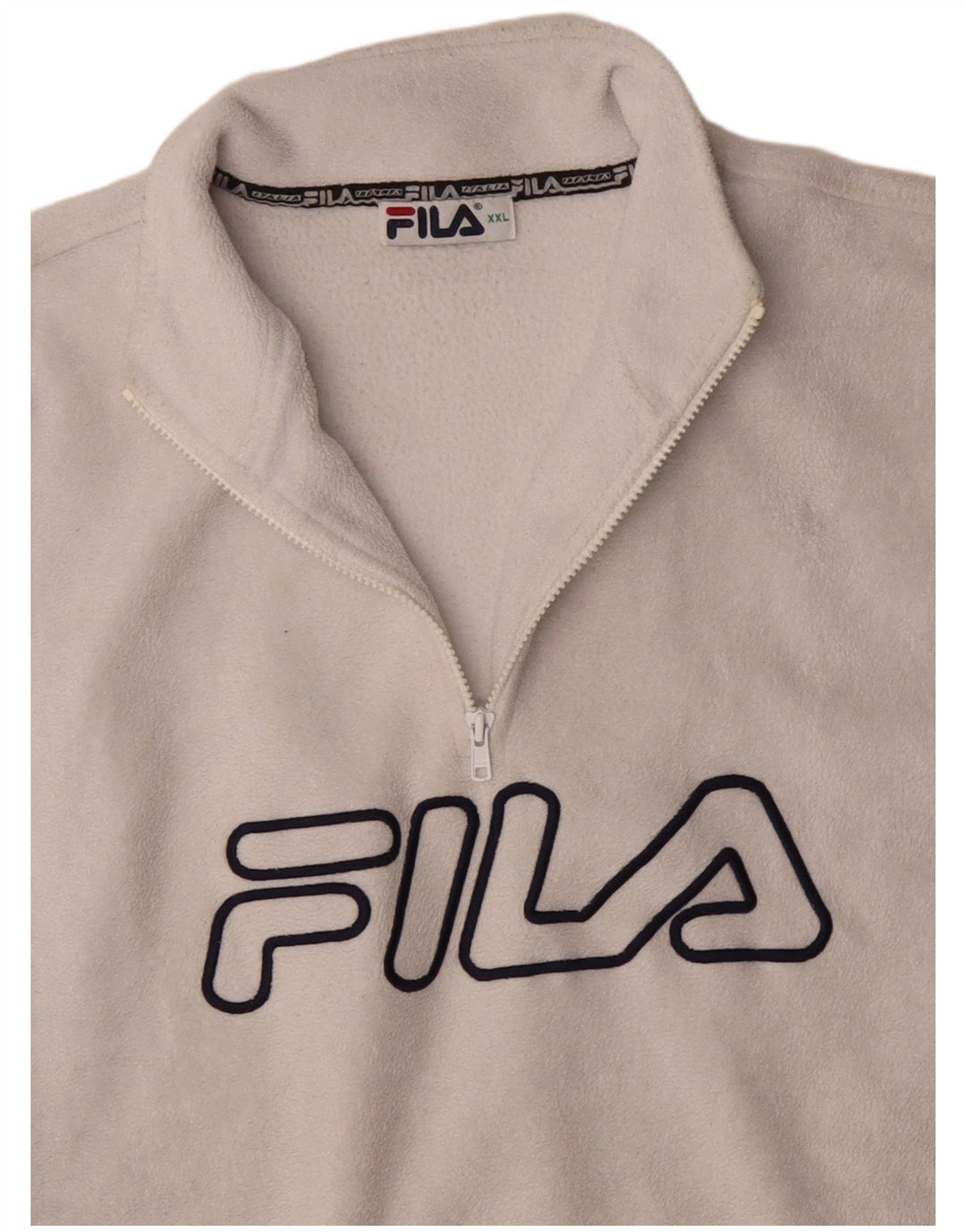 Maglione in pile da uomo Fila con zip grafica e collo 2XL poliestere bianco sporco