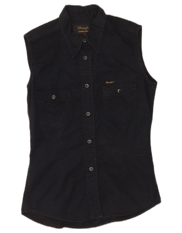 Camicia in denim senza maniche western da donna Wrangler UK 10 piccola in cotone nero