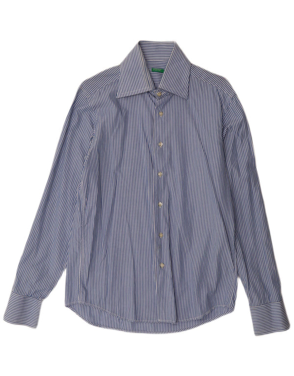 Camicia Uomo BENETTON Cotone Rigato Blu Medio