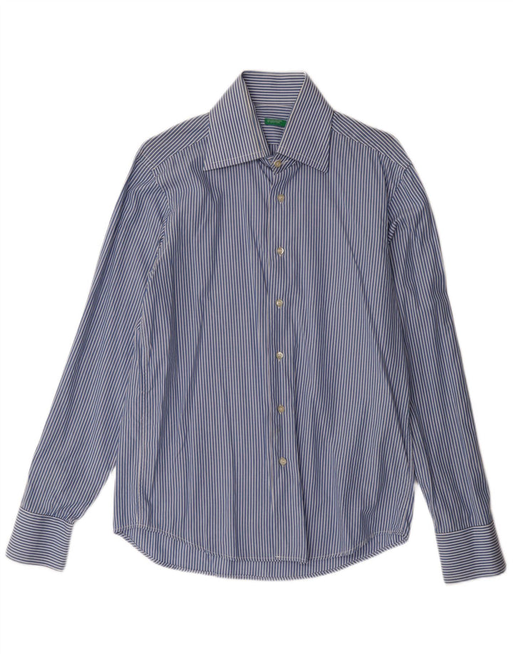 Camicia Uomo BENETTON Cotone Rigato Blu Medio