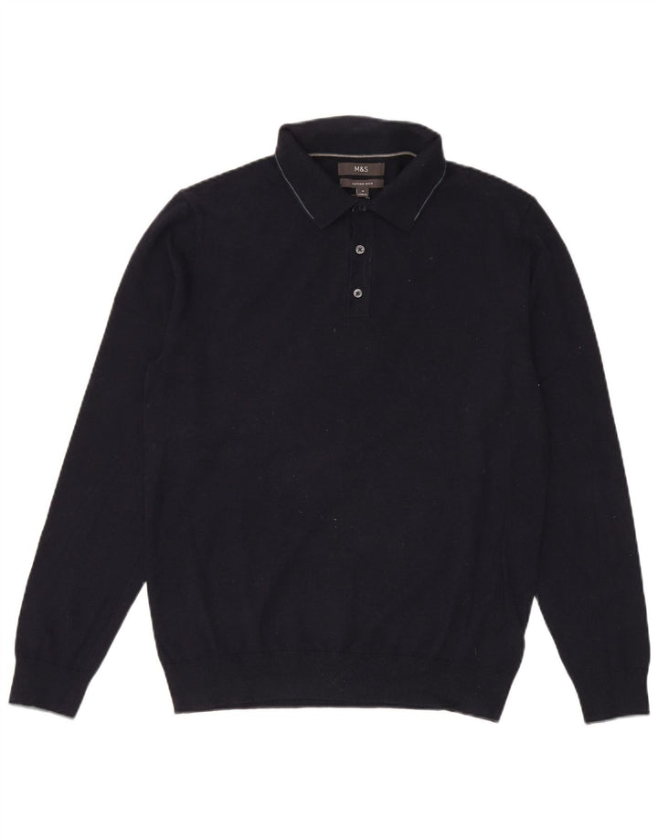 Maglione da uomo Marks & Spencer con collo alto in cotone blu navy medio