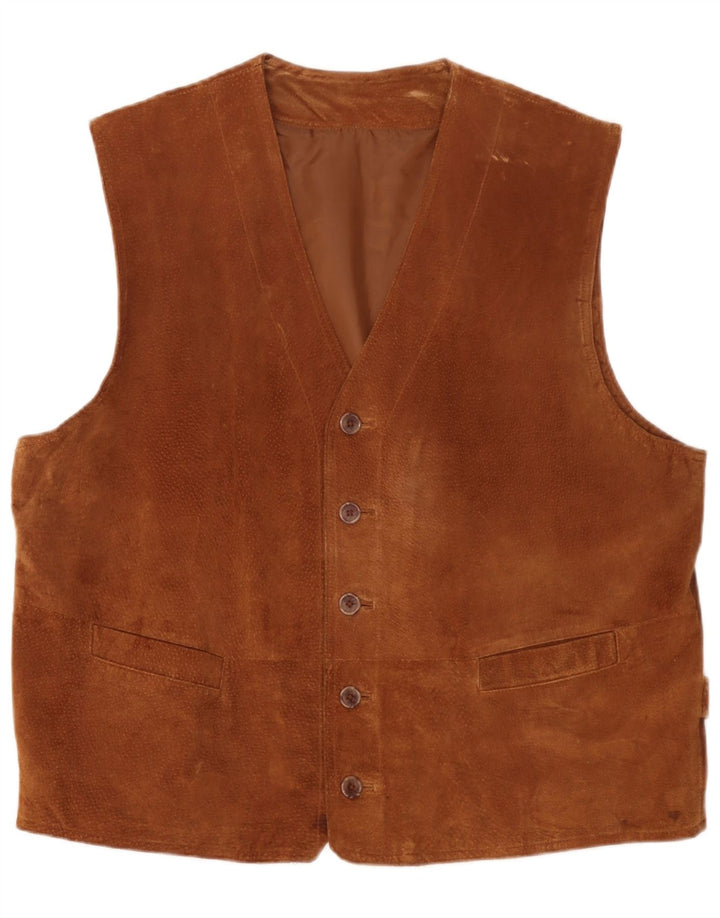 Gilet da uomo in pelle scamosciata Front Line UK 48 2XL Pelle marrone