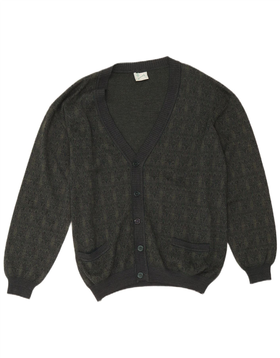 Maglione cardigan da uomo vintage grande lana geometrica kaki