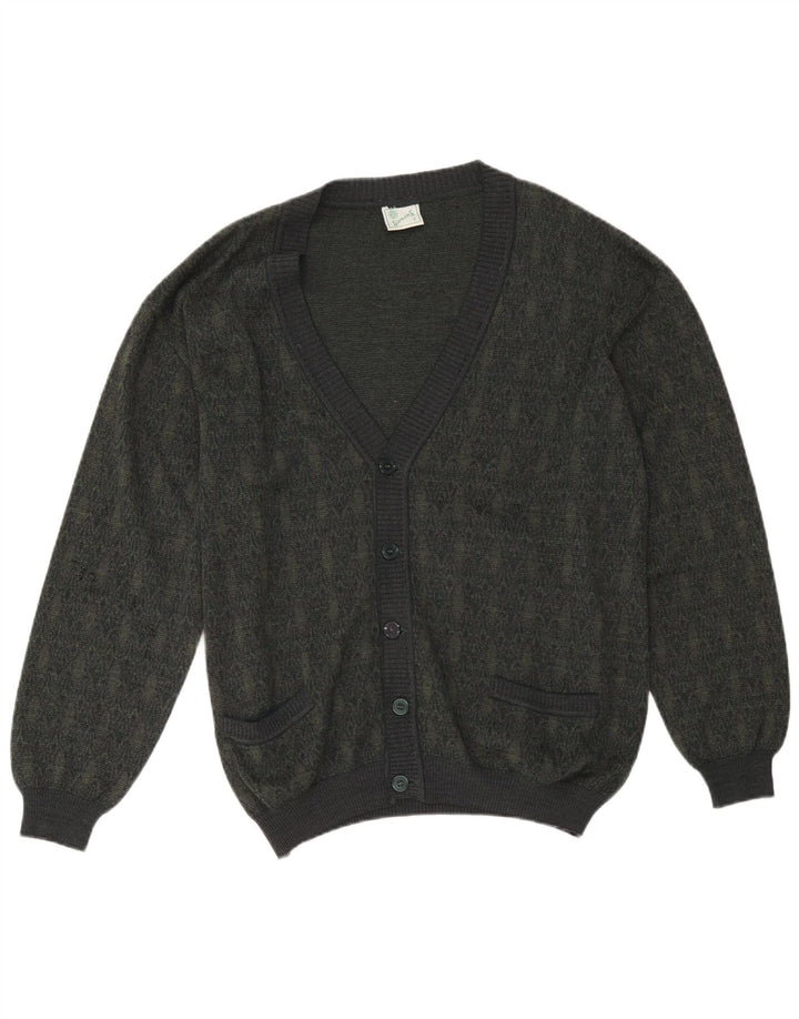 Maglione cardigan da uomo vintage grande lana geometrica kaki