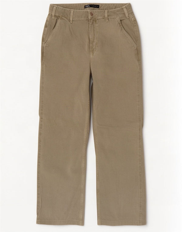 Jeans Zara da donna a vita alta EU 38 Small W28 L29 cotone kaki