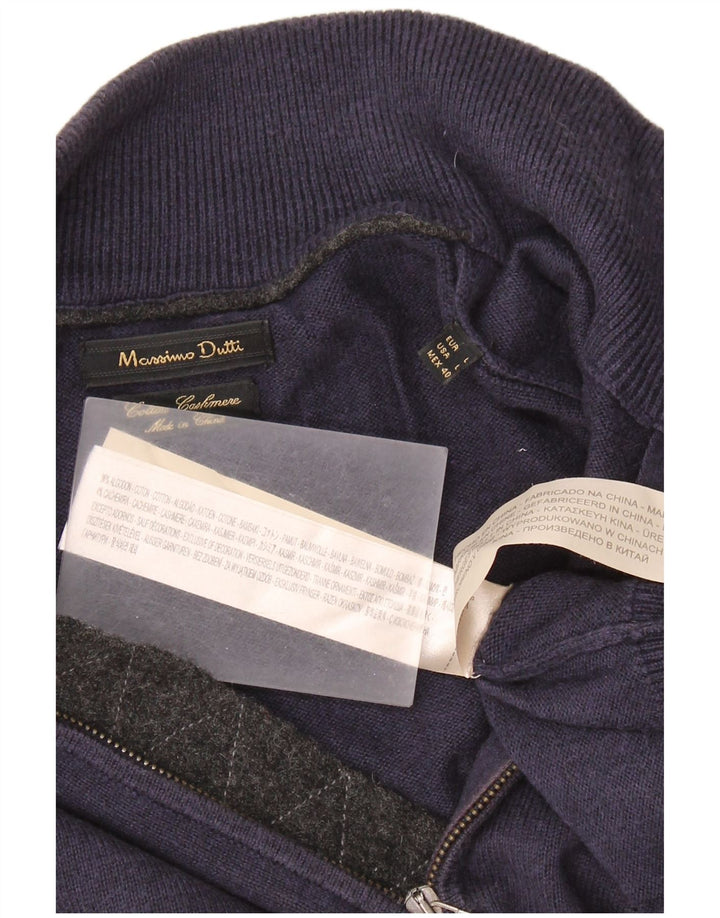 MASSIMO DUTTI Maglione da uomo con zip e collo grande in cotone blu navy