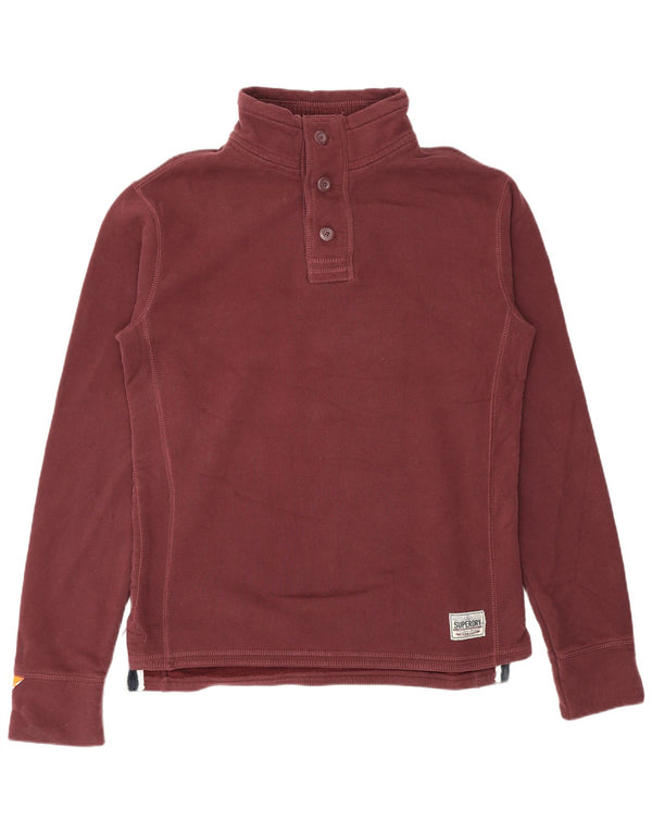 Felpa da uomo con collo con bottoni grafici SUPERDRY, maglione XL, cotone bordeaux