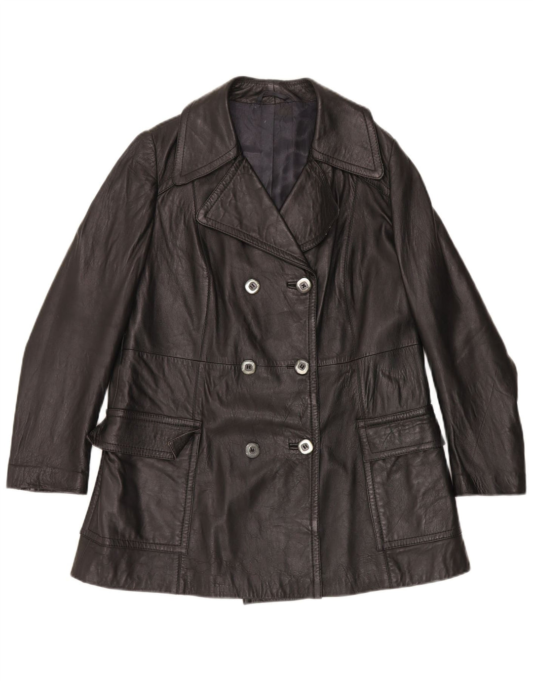 Giacca in pelle vintage da donna UK 16 grande in pelle nera