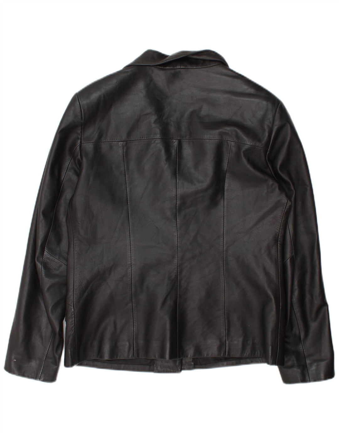 Giacca blazer in pelle vintage da donna a 3 bottoni IT 46 grande in pelle nera