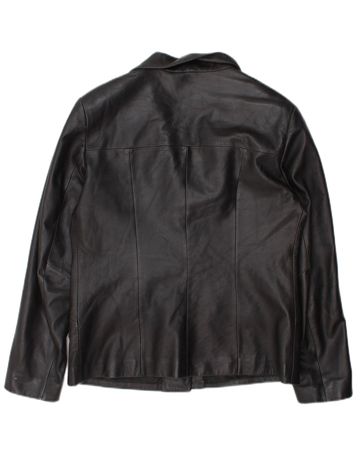 Giacca blazer in pelle vintage da donna a 3 bottoni IT 46 grande in pelle nera