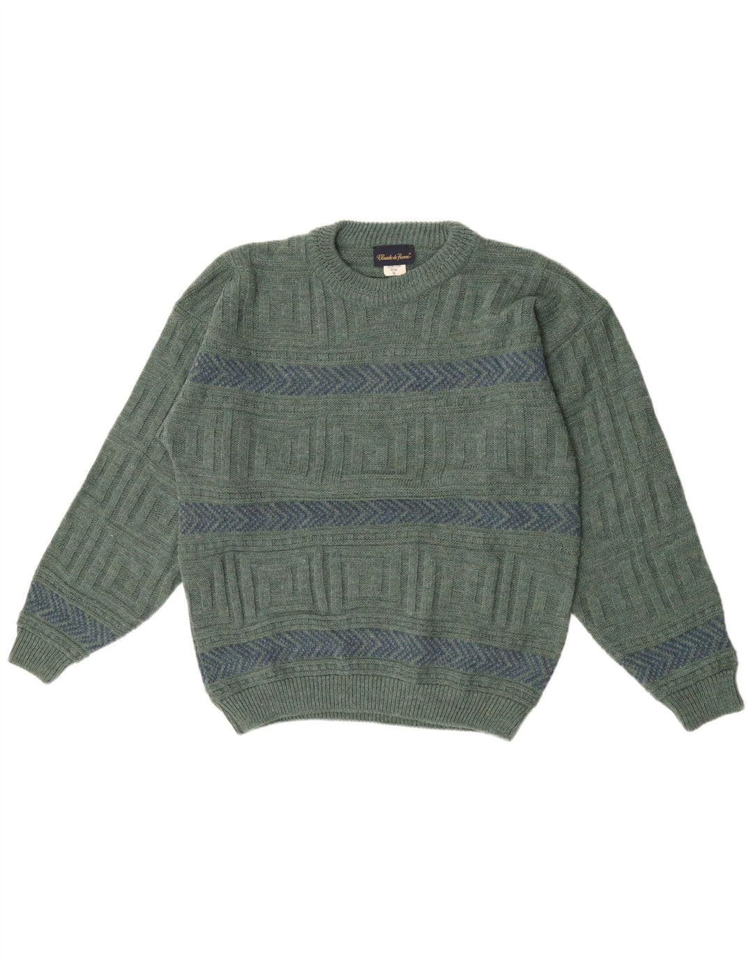 Maglione maglione girocollo da uomo Claude De Pierre Lana geometrica verde medio