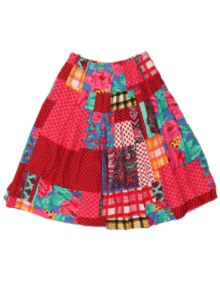 Vintage Womens Pleated Skirt UK 10 Small W29 Multicoloured Patchwork