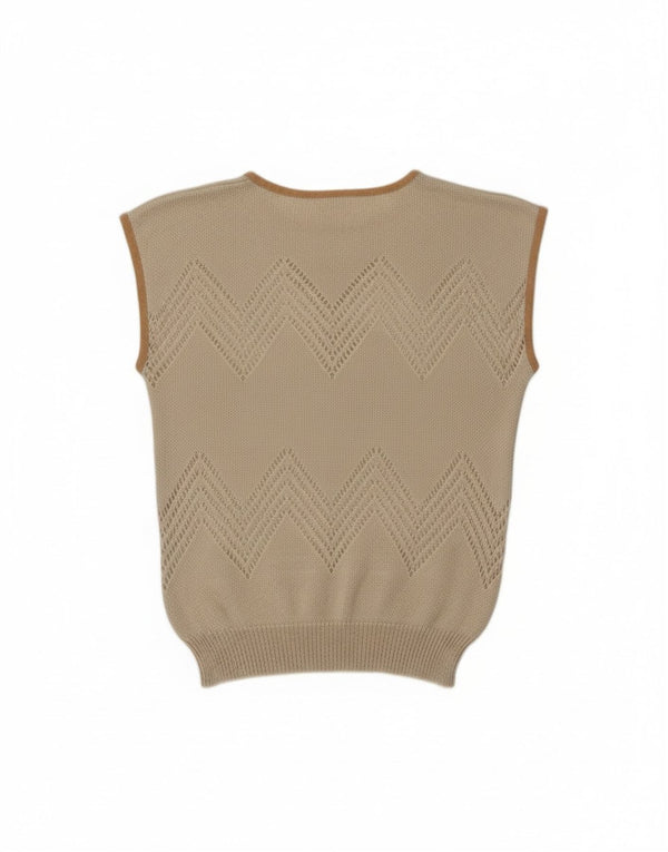 Canottiera vintage da donna UK 12 Acrilico floreale beige medio