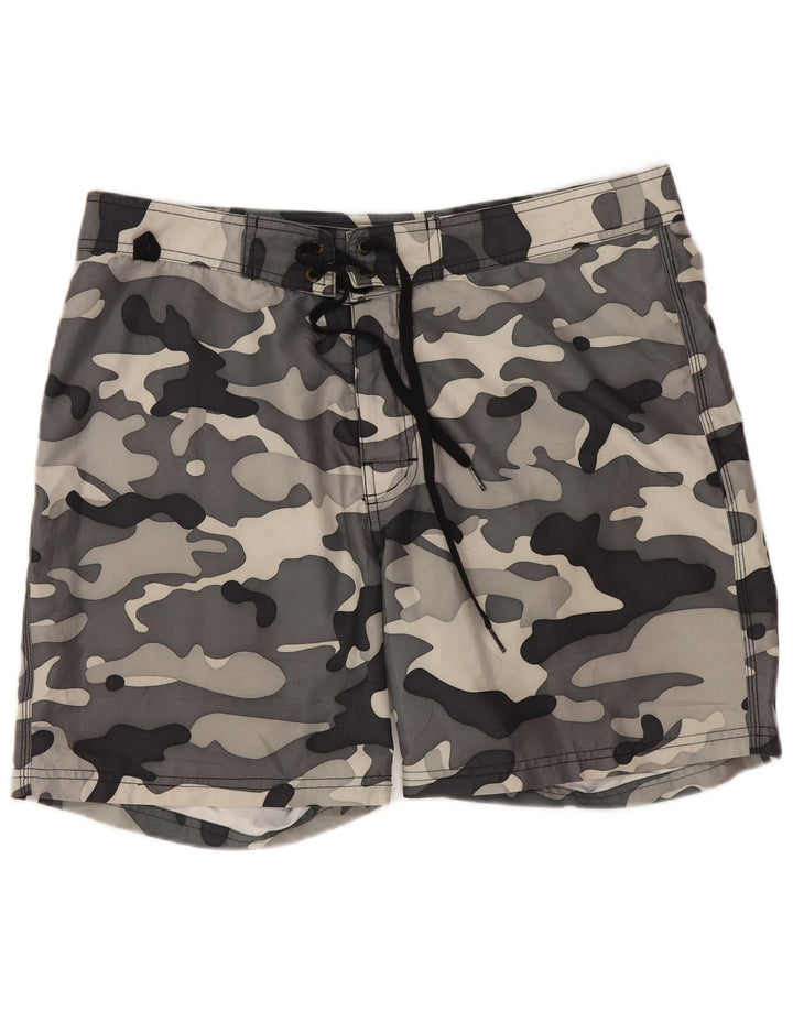 Pantaloncini da bagno regolari da uomo Sundek, grandi, in poliestere mimetico grigio