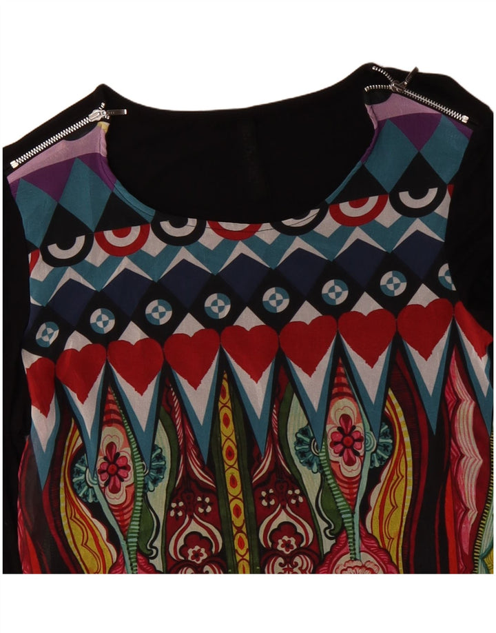 DESIGUAL Top grafico da donna manica lunga UK 12 medio nero floreale