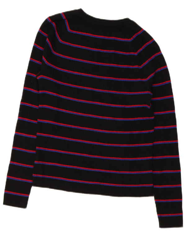 Chaps Donna Maglione con scollo a barca Maglione UK 14 Grande cotone a righe nere