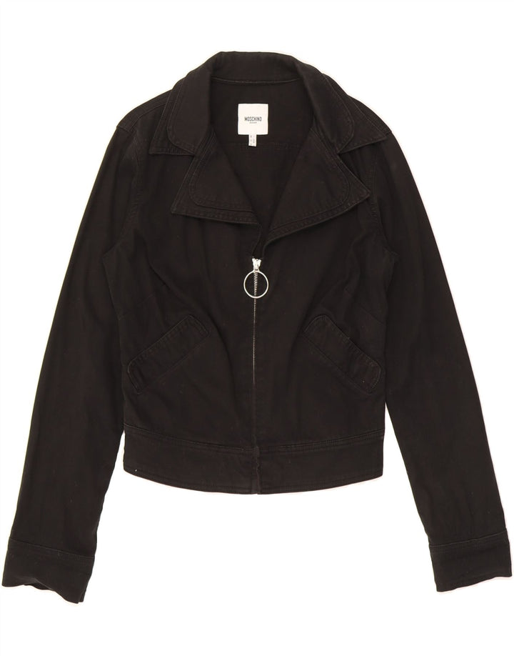 MOSCHINO Womens Crop Bomber Jacket UK 16 Large Black Cotton Vintage Moschino and Second-Hand Moschino from Messina Hembry 