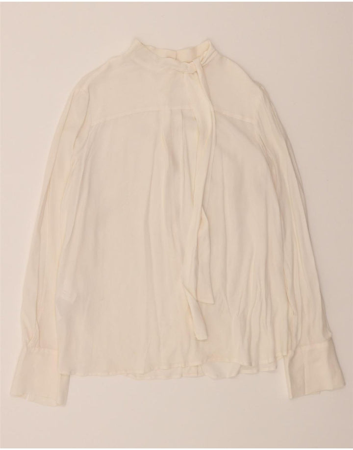 CARACTERE Womens Front Tie Shirt Blouse UK 10 Small  White Acetate Vintage Caractere and Second-Hand Caractere from Messina Hembry 