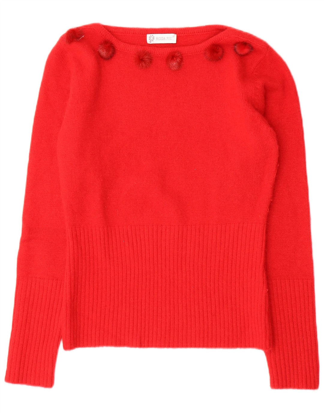 Maglione da donna Moda Piu con scollo a barchetta IT 41 Lana rossa media