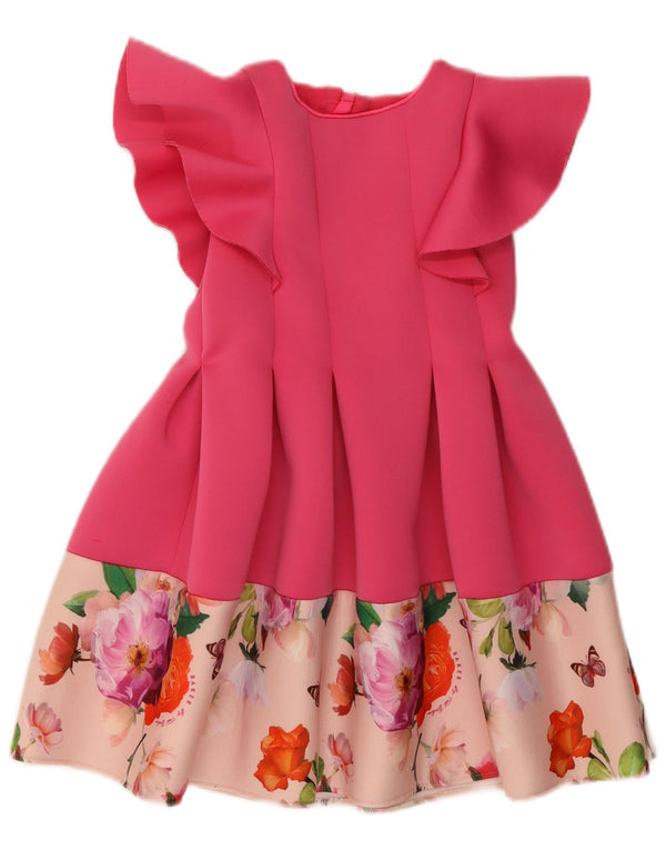 TED BAKER Girls A-Line Dress 5-6 Years Pink Floral Polyester