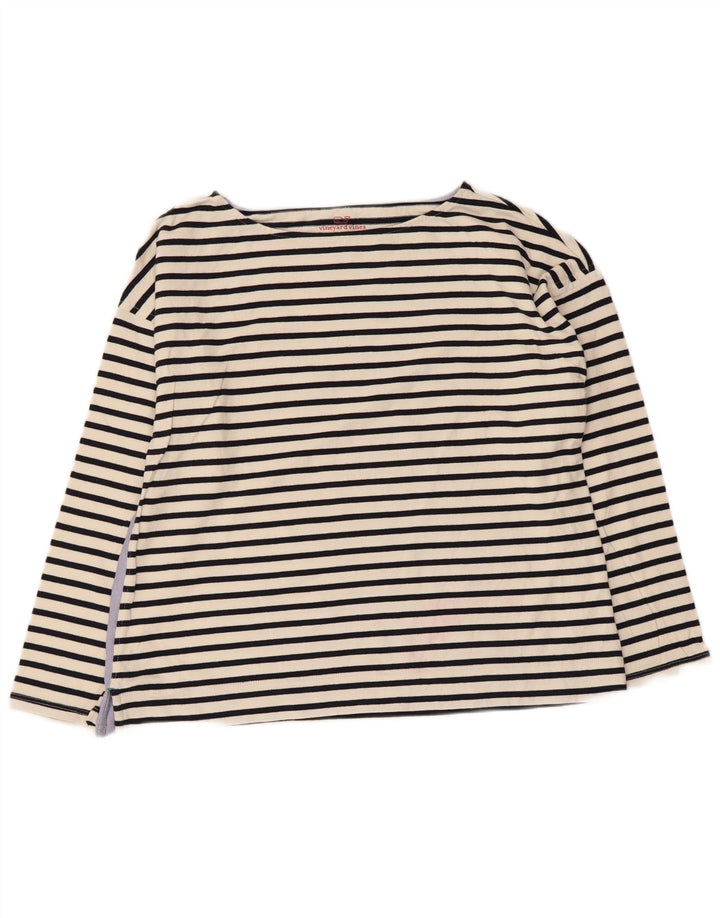 VINEYARD VINES Womens Top Long Sleeve UK 14 Medium White Striped Cotton