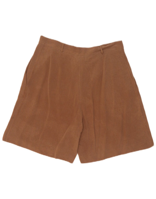 Pantaloncini casual con ancoraggio a vita alta da donna vintage IT 44 medio W27 seta marrone