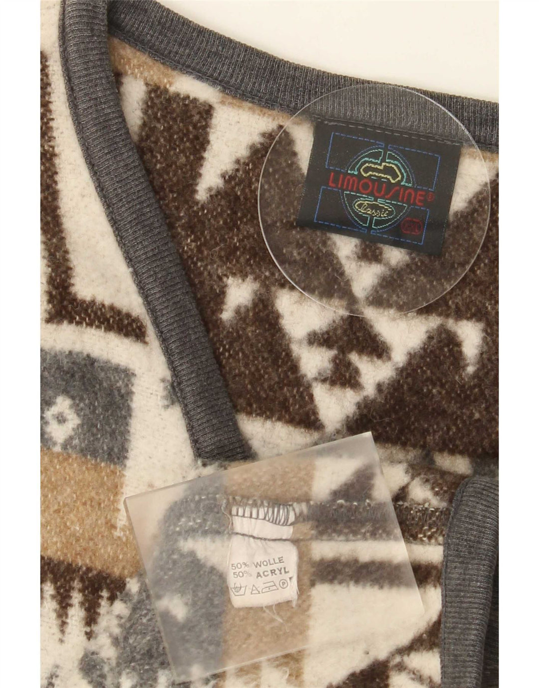 Gilet vintage da uomo 2XL in lana geometrica marrone