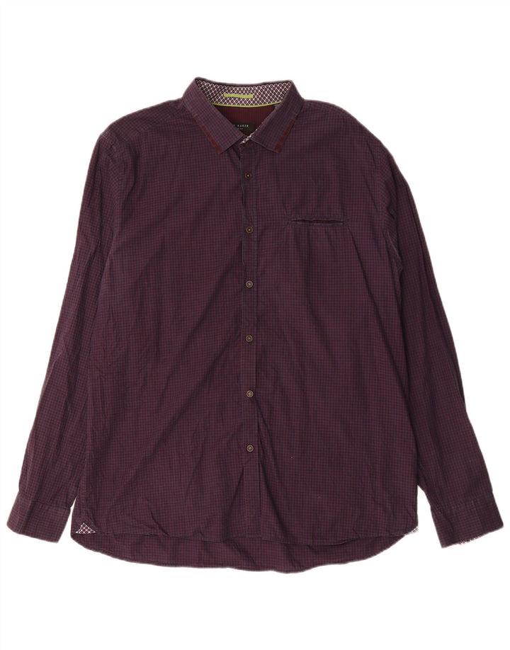 Camicia da uomo Ted Baker taglia 6 2XL cotone a quadretti viola