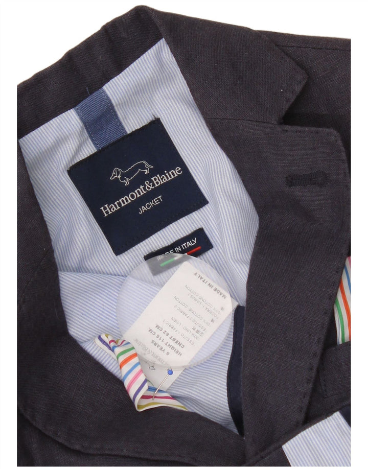 Giacca blazer a 2 bottoni per ragazzi Harmont & Blaine 5-6 anni in lino blu navy