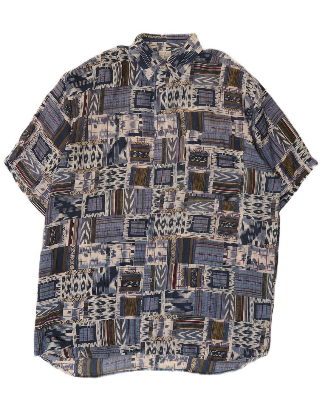Camicia vintage da uomo a maniche corte IT 48 Seta patchwork blu medio