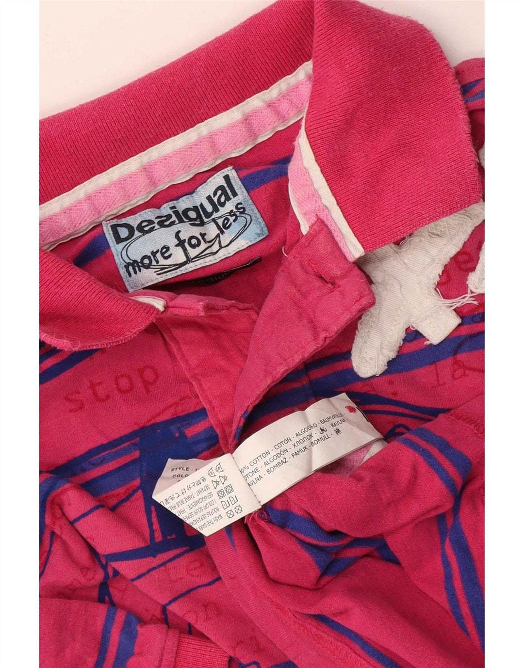 Polo grafica da uomo Desigual in cotone a righe rosa medio
