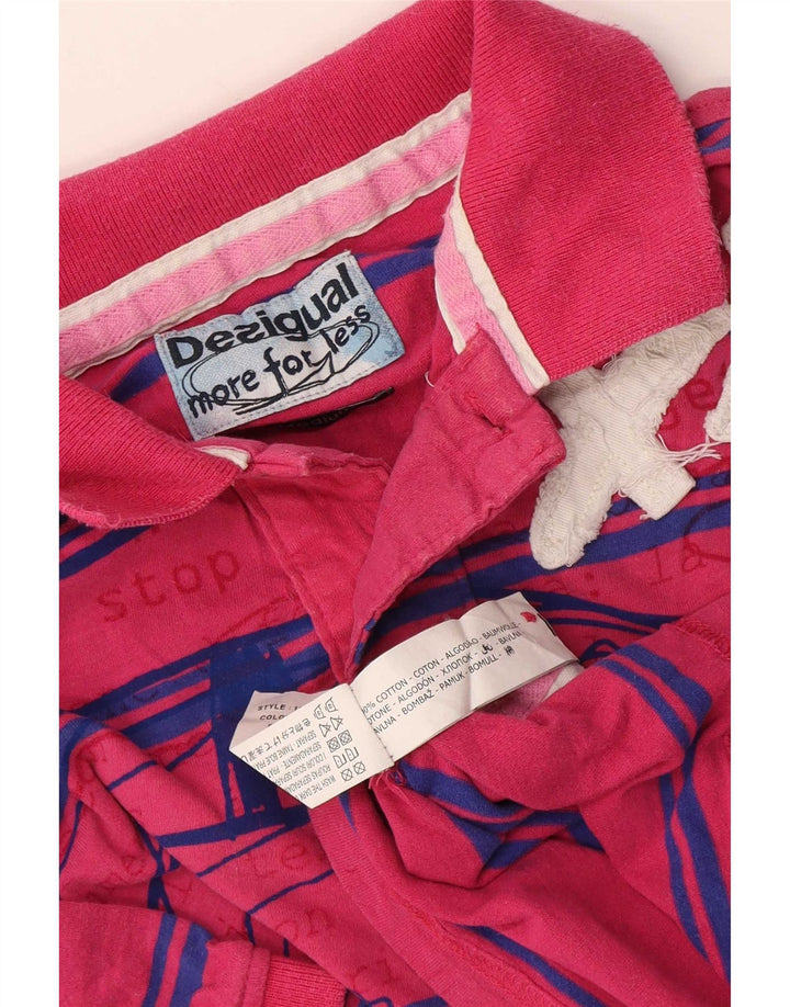 Polo grafica da uomo Desigual in cotone a righe rosa medio