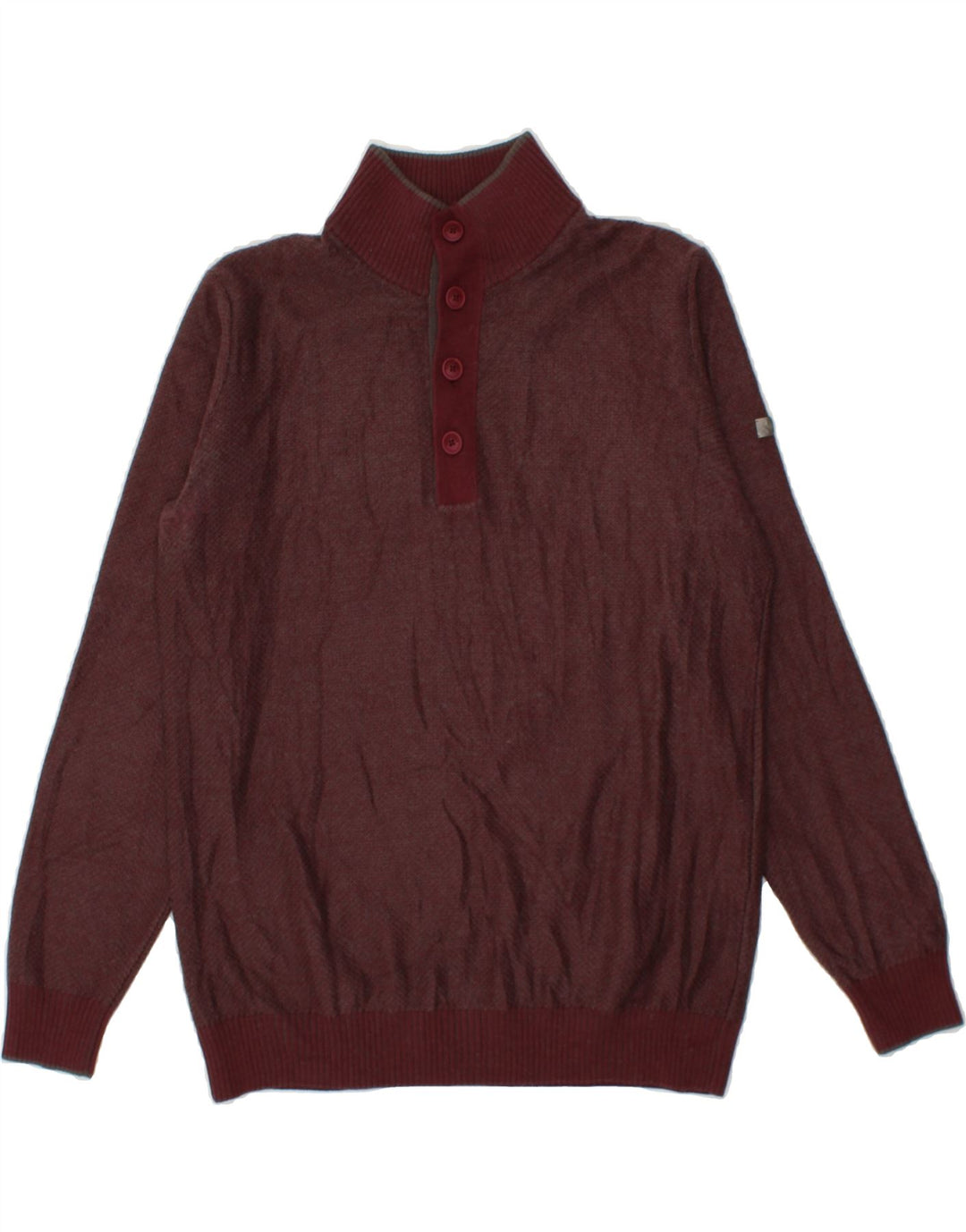 NAVIGARE Mens Button Neck Jumper Sweater Large Maroon Wool Vintage Navigare and Second-Hand Navigare from Messina Hembry 