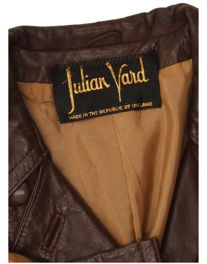 Giacca blazer in pelle da donna a 3 bottoni Julian Vard UK 10 piccola marrone