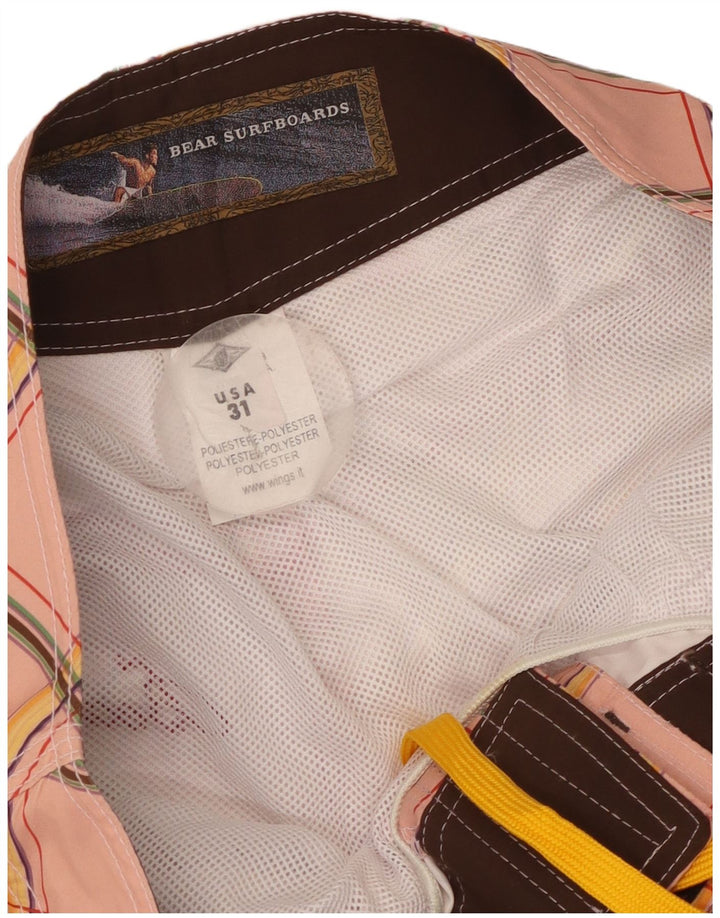 Pantaloncini da bagno da uomo Bear in poliestere a quadri rosa medio