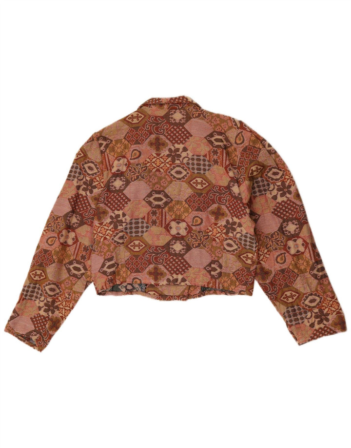 Giacca blazer corta da donna vintage UK 14 marrone medio geometrico