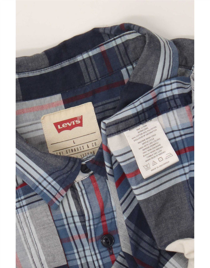 Camicia a maniche corte da uomo Levi's Large in cotone a quadri blu navy