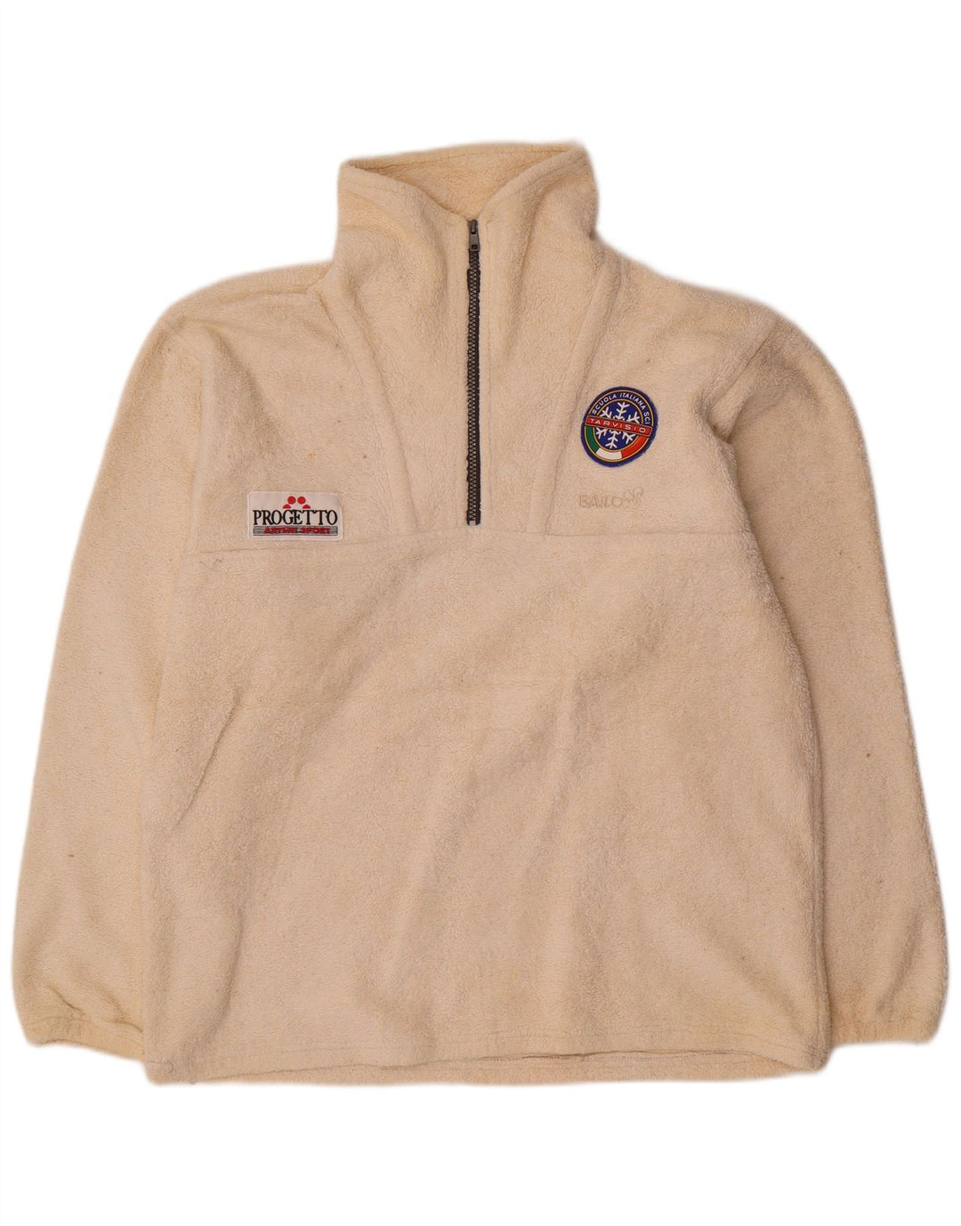 Maglione in pile con collo con zip grafico da uomo Bailo, grande in poliestere bianco sporco